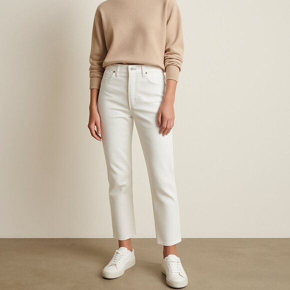 AGOLDE White Riley High Waisted Straight Leg Crop Jean - Picture 1 of 9